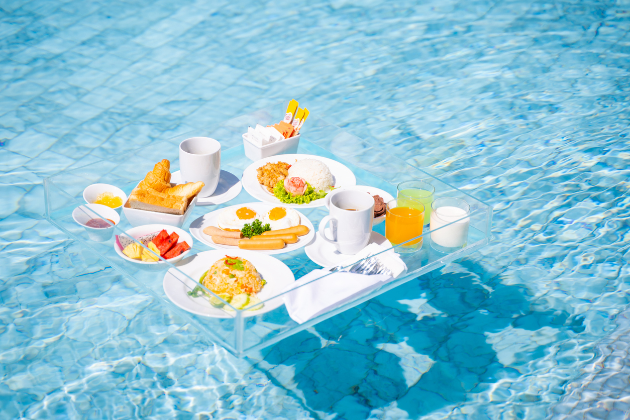 luxury floating breakfast eat in swimming pool